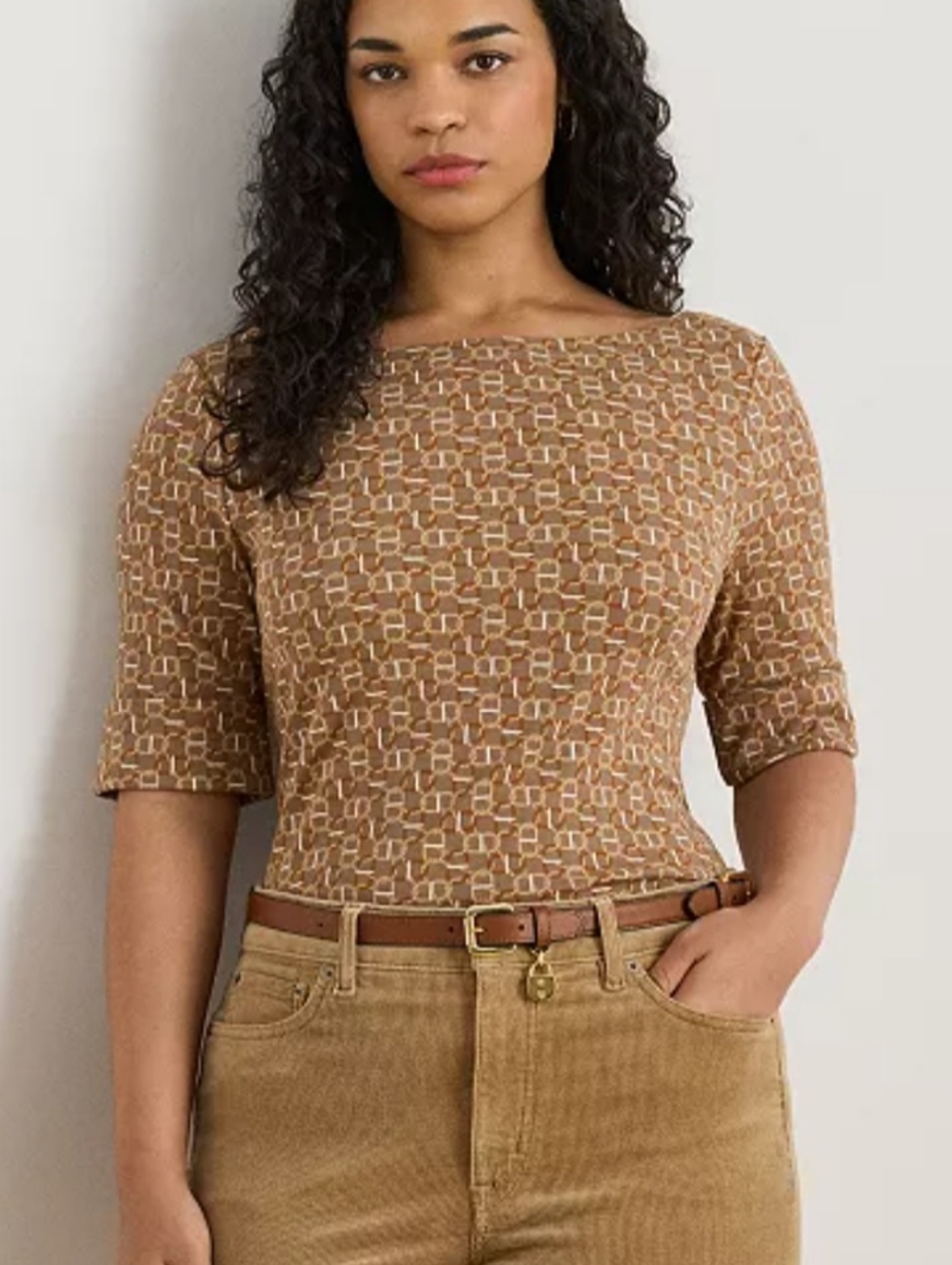 Lauren Ralph Lauren Geo Print Boatneck Top